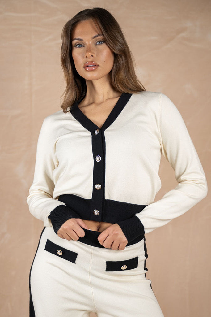 Royal Contrast Cardigan - Stone