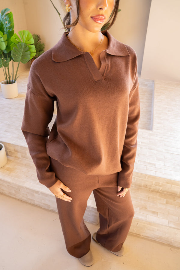 Premium Blend Open Neck Polo Full Set - Brown