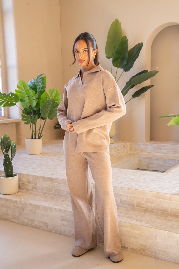Premium Blend Open Neck Polo Full Set - Beige