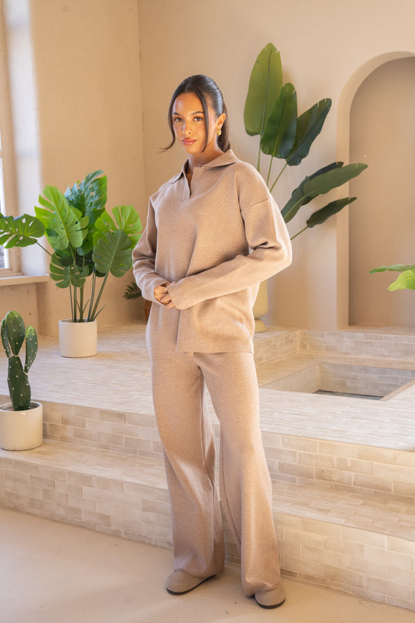Premium Blend Open Neck Polo Full Set - Beige