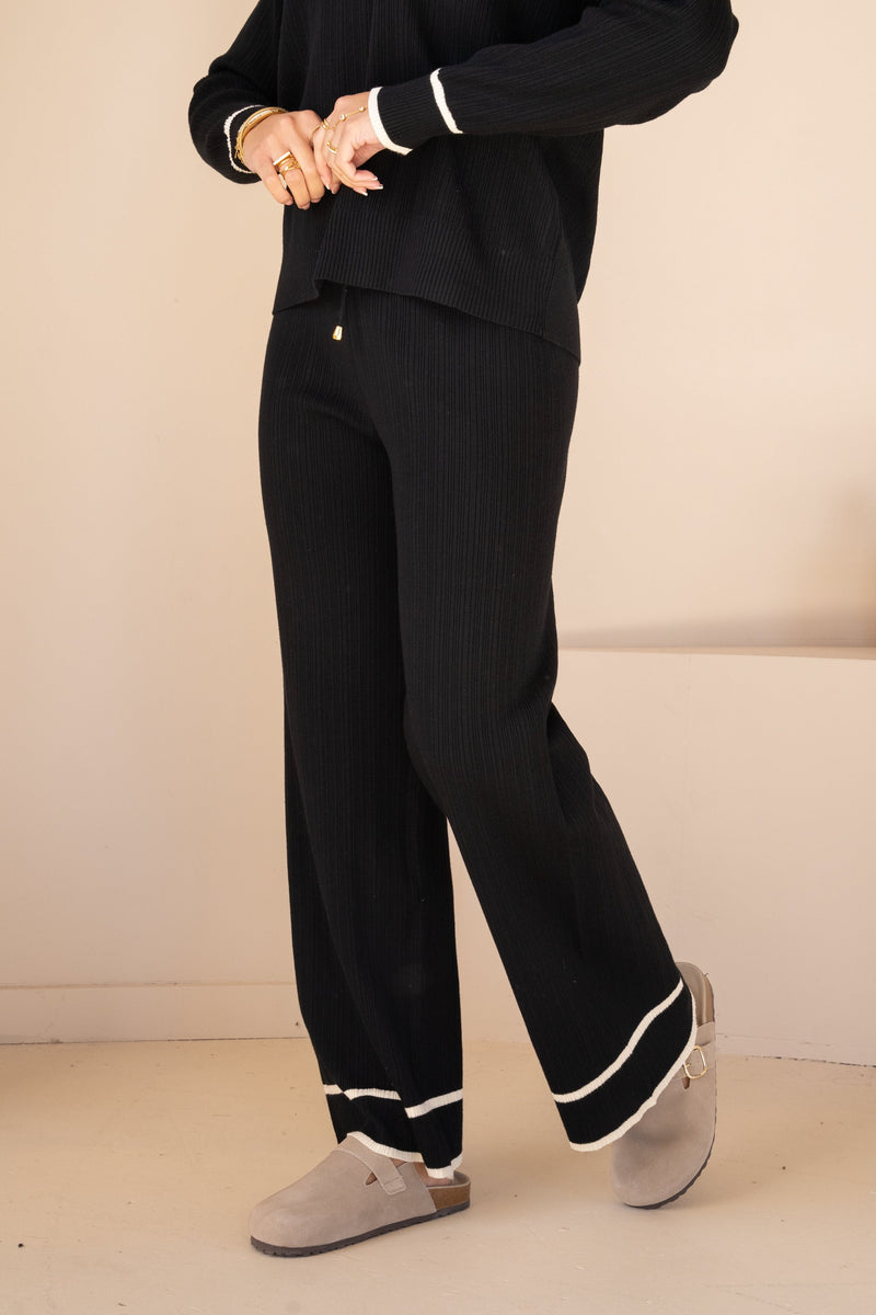 Contrast Trim Open Neck Full Set - Black